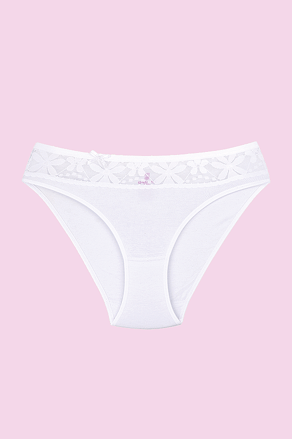 CEYLANOĞLU 12' li Beyaz Likralı Bayan Beli Dantelli Bikini Kilot - 1
