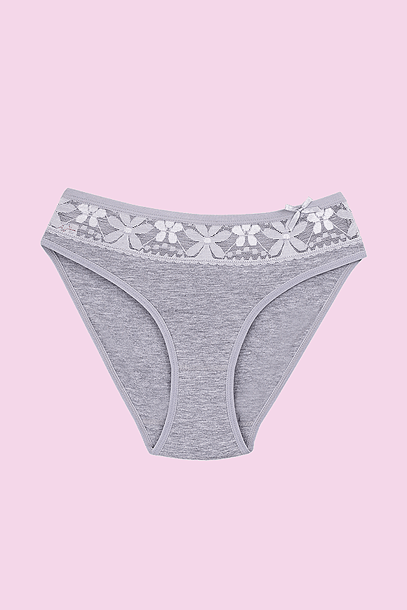 CEYLANOĞLU 12' li Gri Likralı Bayan Beli Dantelli Bikini Kilot - 1