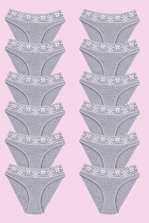 CEYLANOĞLU 12' li Gri Likralı Bayan Beli Dantelli Bikini Kilot - 2