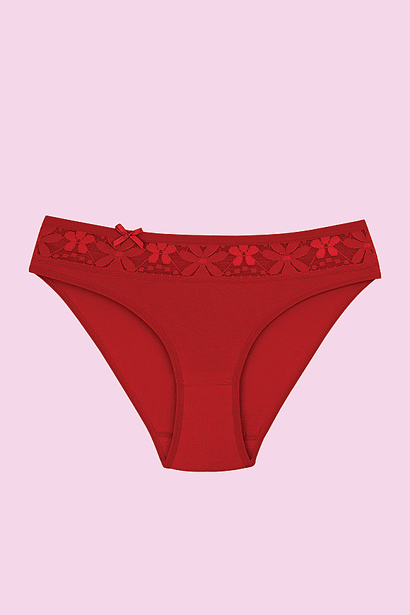 CEYLANOĞLU 12' li Kırmızı Likralı Bayan Beli Dantelli Bikini Kilot - 1