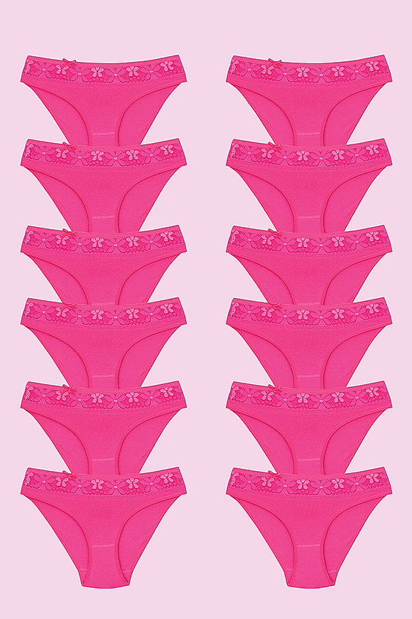 CEYLANOĞLU 12' li Fuşya Likralı Bayan Beli Dantelli Bikini Kilot - 2