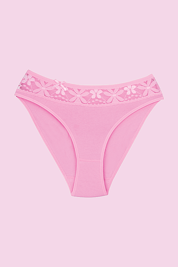 CEYLANOĞLU 12' li Pembe Likralı Bayan Beli Dantelli Bikini Kilot - 1