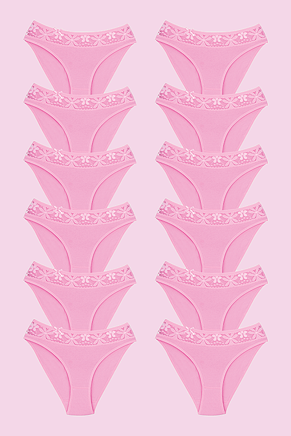 CEYLANOĞLU 12' li Pembe Likralı Bayan Beli Dantelli Bikini Kilot - 2