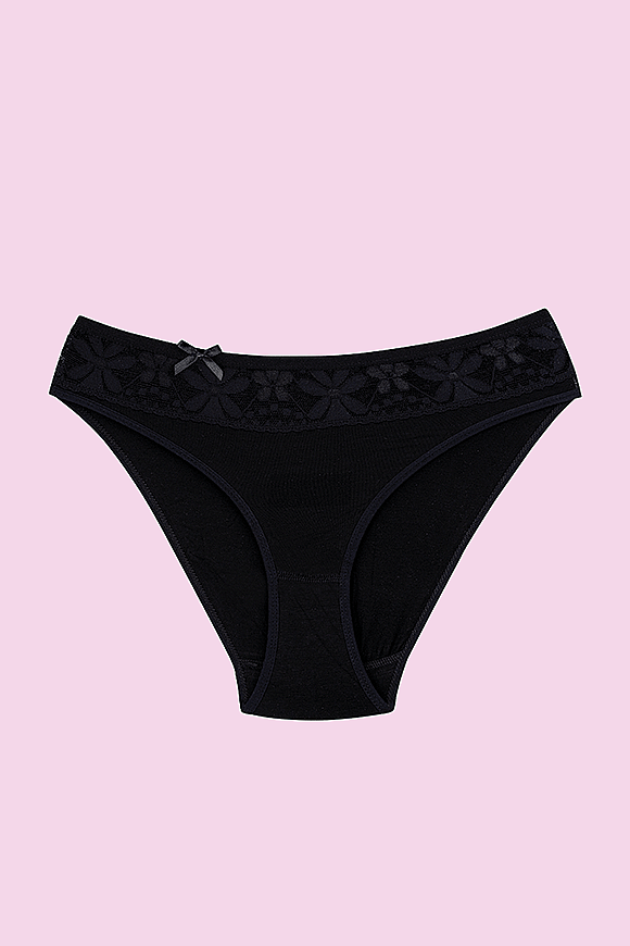 CEYLANOĞLU 12' li Siyah Likralı Bayan Beli Dantelli Bikini Kilot - 1